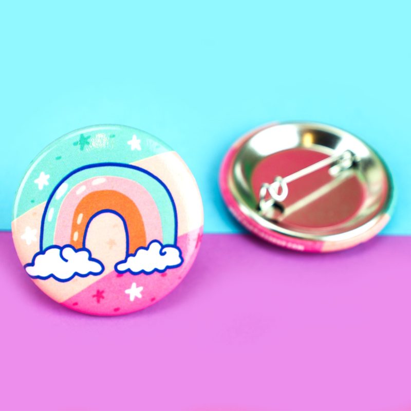 Rainbow Pastel Pretty Cute Pinback Button Turtles Soup Clouds Whimiscal Stars