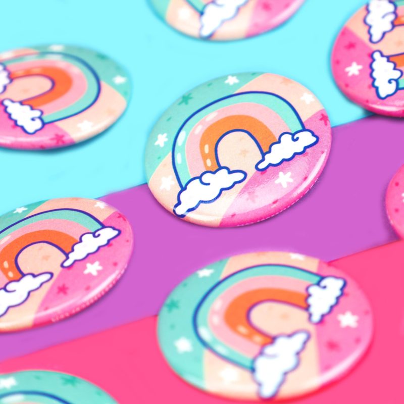 Rainbow Pastel Pretty Cute Pinback Button Turtles Soup Clouds Whimiscal Stars Cute