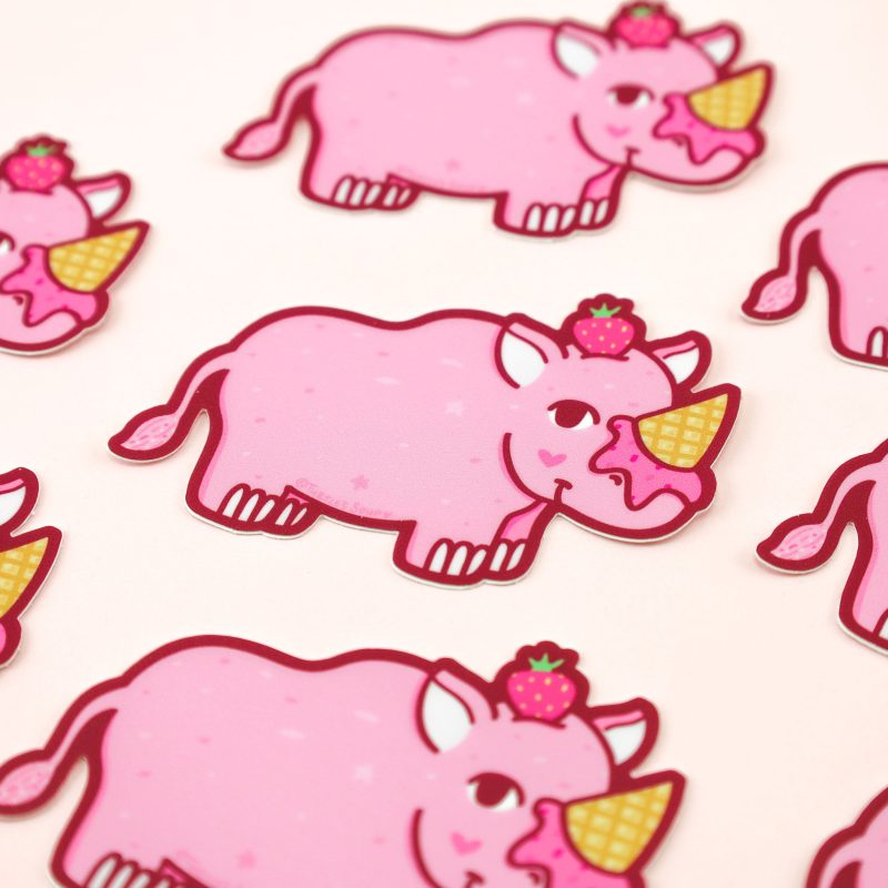 Rhino Ice Cream Sticker Decal Cone Cute Animal IceCream Turtles Soup Vinyl Sticker Funny