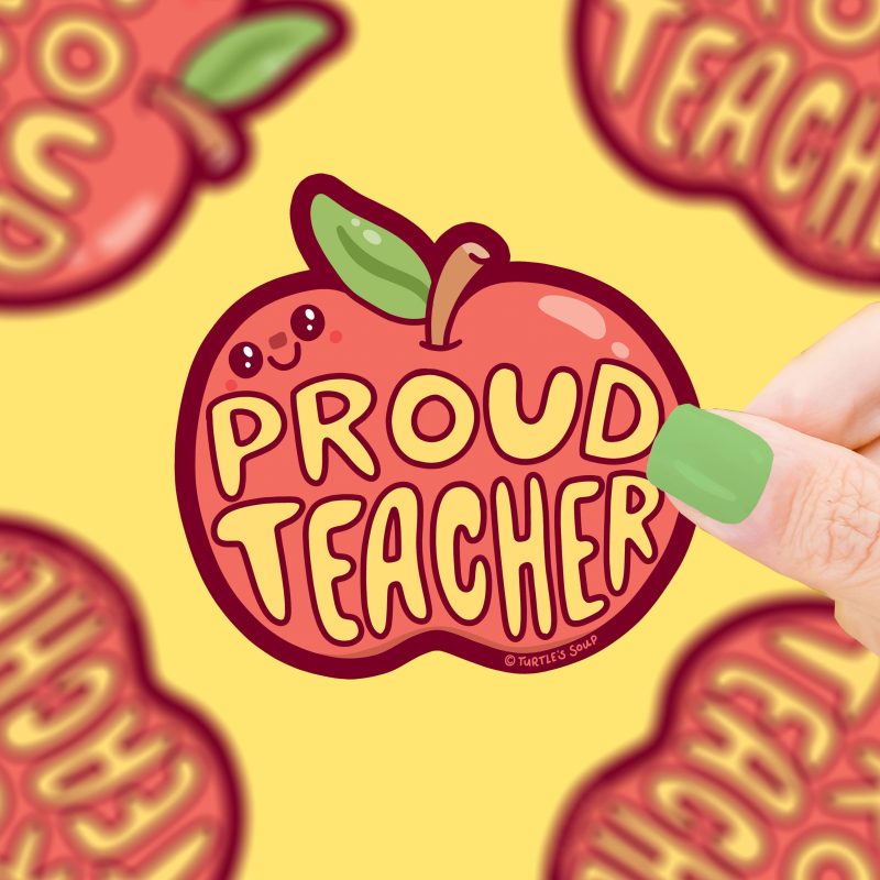 S 489 Proud Teacher Apple Sticker by Turtles Soup Decal for Waterbottle