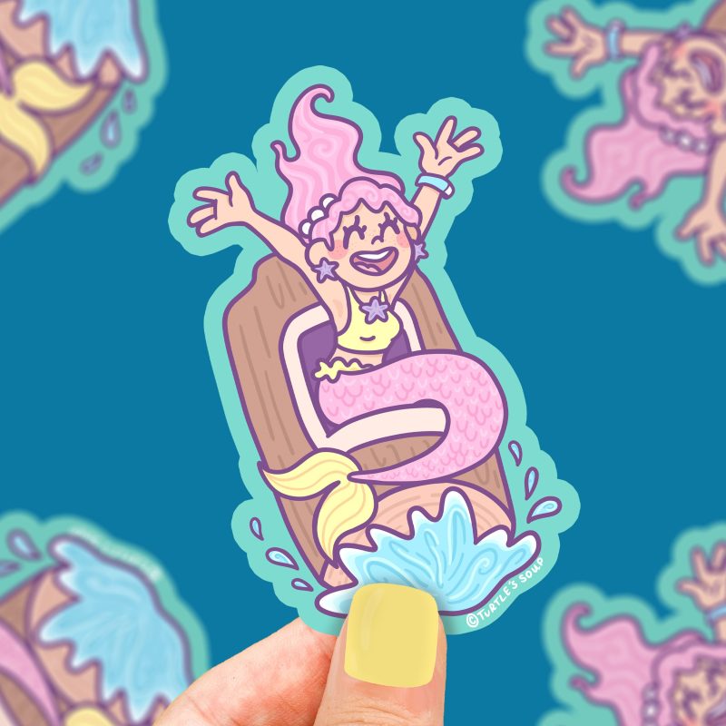 S 502 Mermaid Log Ride Amusement Park Vinyl Sticker Cute Sticker Art by Turtle s Soup