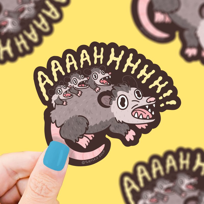 S 580 Opossum Screaming Funny Vinyl Sticker by Turtles Soup