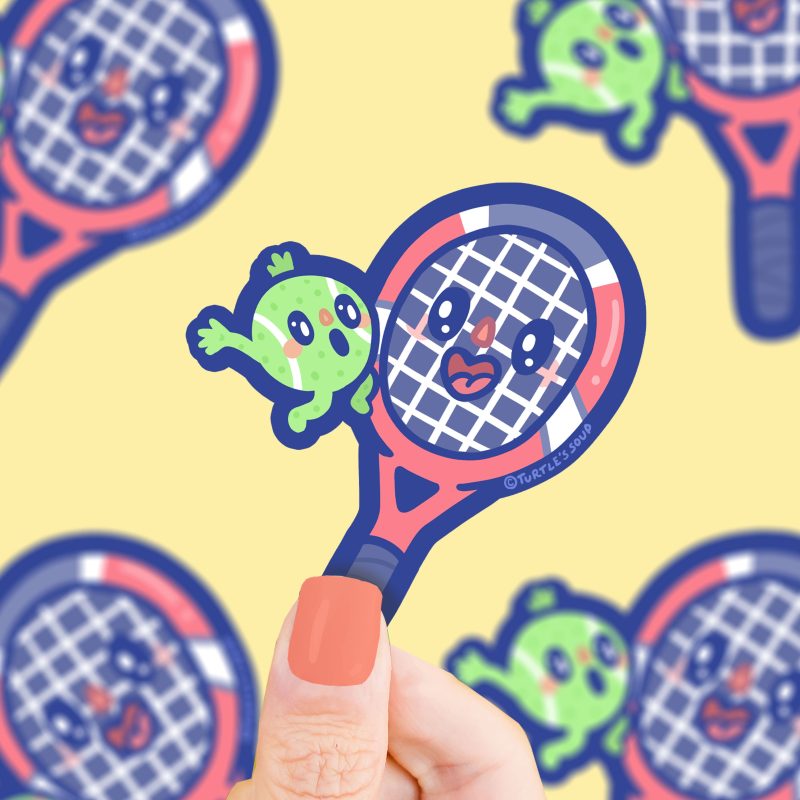 S 644 Kawaii Tennis Racket and Tennis Ball Sports by Vinyl Sticker by Turtles Soup