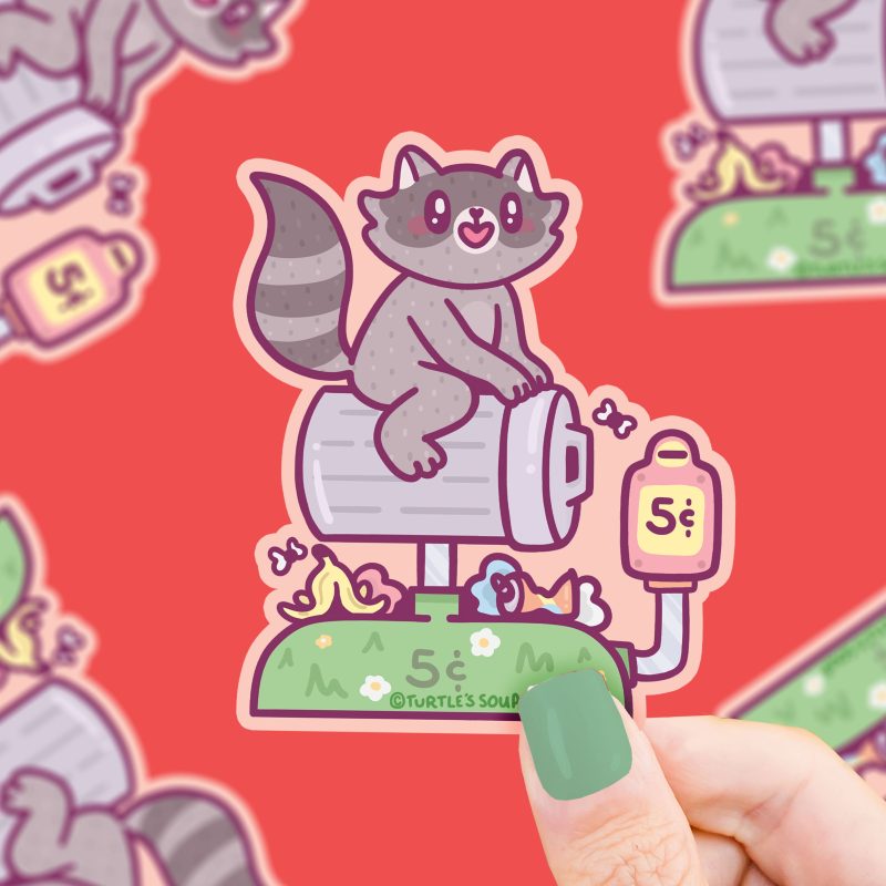 S517 Trash Raccoon Coin Machine Vinyl Sticker by Turtles Soup