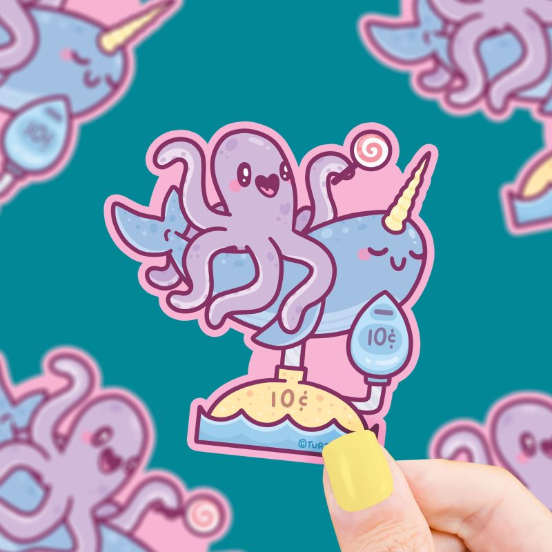 S518 Octopus Narwhal Coin Machine Vinyl Sticker by Turtles Soup