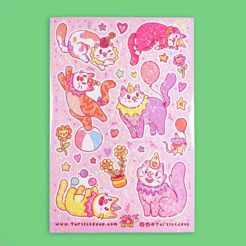 SH022 Clown Cats Sticker Sheet by Turtles Soup Alt Photo