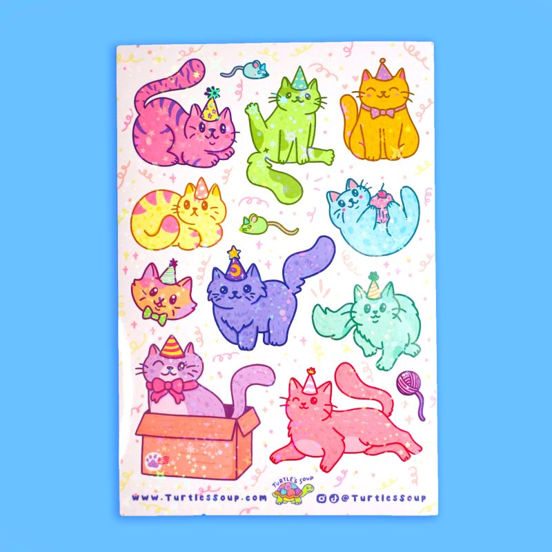 SH036 Purrfect Party Birthday Cats Sticker Sheet By Turtles Soup Photo 2