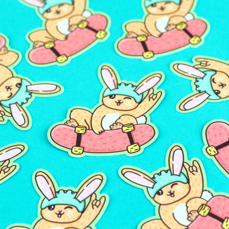 Skateboarding Bunny Rabbit Vinyl Sticker Turtles Soup Bun Art Jump