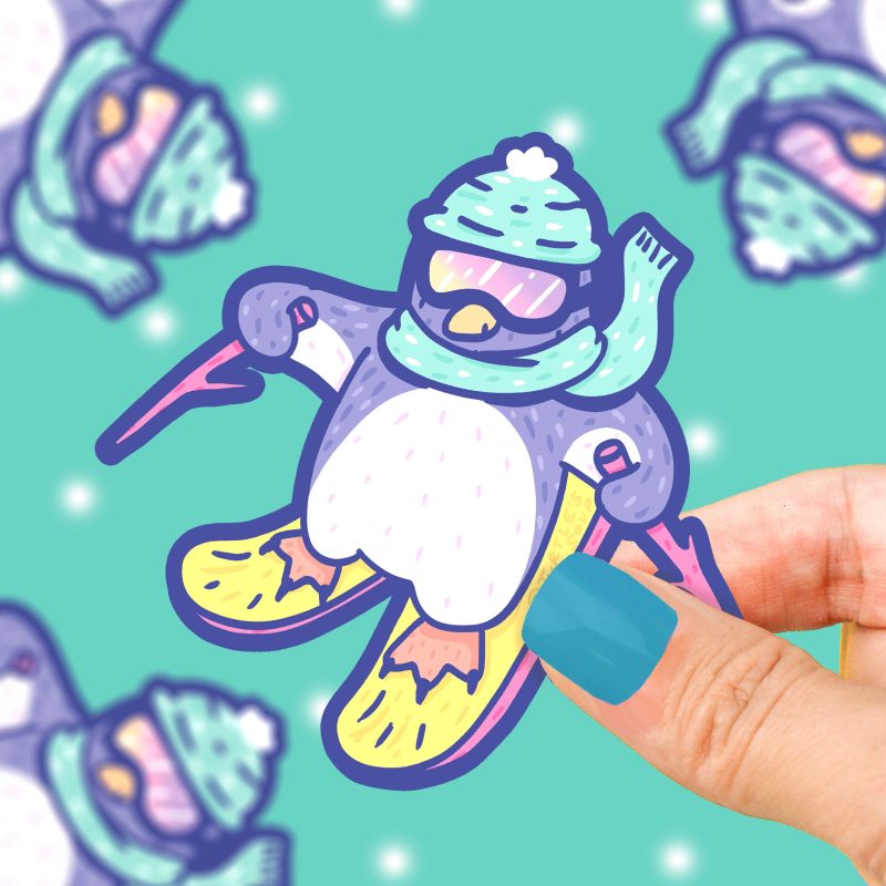 Skiing Penguin Holiday Buddies Cute Vinyl Sticker Cute Sticker Art By Turtles Soup