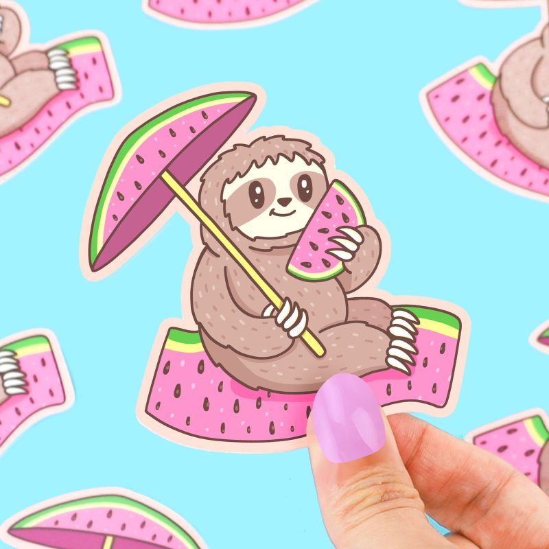 Sloth Beach Vinyl Sticker For Water Bottle Laptop Phone Cute Watermelon Adorable Art Sticker Cute for Journal Beach Day Turtles Soup Stickers