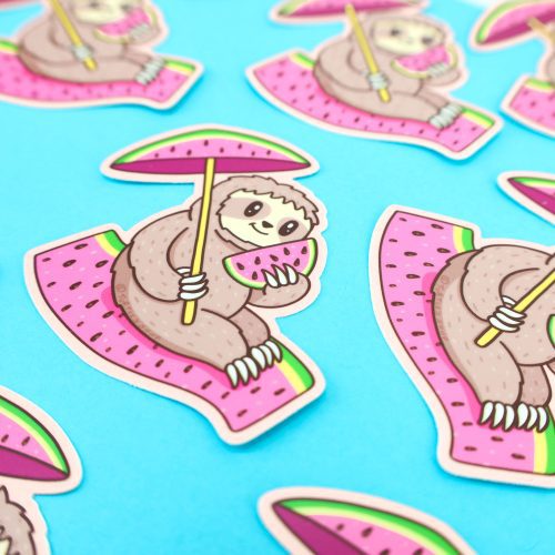 Sloth Beach Vinyl Sticker For Water Bottle Laptop Phone Cute Watermelon Adorable Art Sticker Cute for Journal Beach Day Turtles Soup Stickers Towel Decal