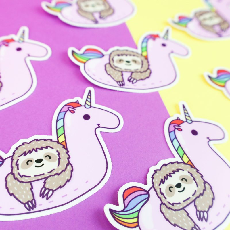 Sloth Unicorn Pool Float Vinyl Sticker Summer