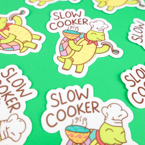 Slow Cooker Turtle Pun Vinyl Sticker Chef Coof Funny Art Decal for Waterbottle Decal Turtles Soup Punny