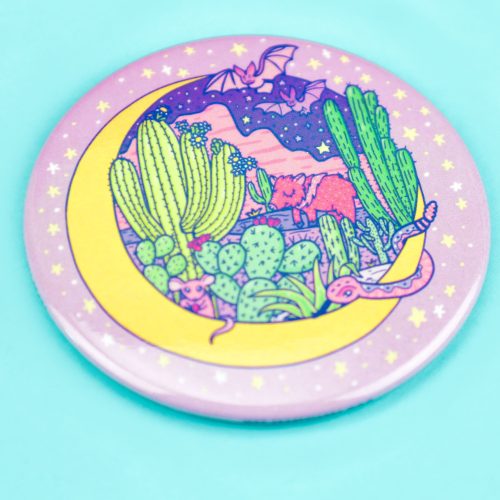 Sonoran Desert Moonlight Fridge Magnet Cresent Moon Saguaro Cactus Javelina Rattlesnake Bats Stars Cacti Mountains Landscape Dreamy Turtles Soup 2.5x2.5 inches