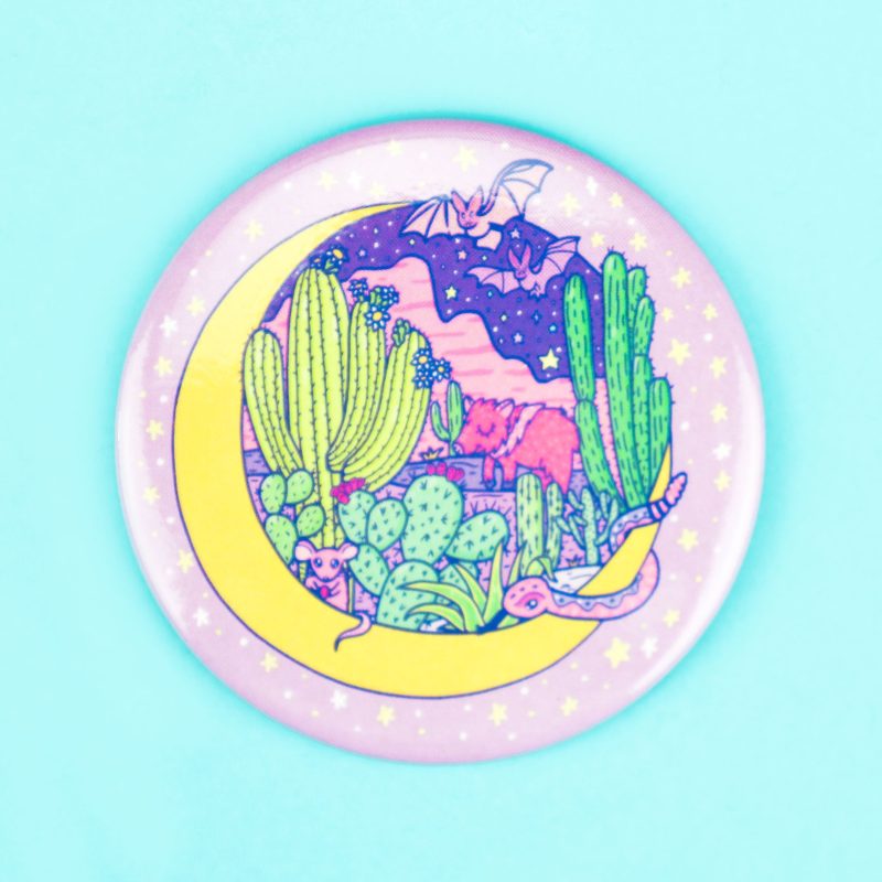 Sonoran Desert Moonlight Fridge Magnet Cresent Moon Saguaro Cactus Javelina Rattlesnake Bats Stars Cacti Mountains Landscape Dreamy Turtles Soup