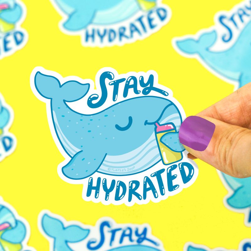 Stay Hydrated Whale Cute Water Bottle Vinyl Decal for Hydro Bottle Cute Hydration Cute Art Turtles Soup