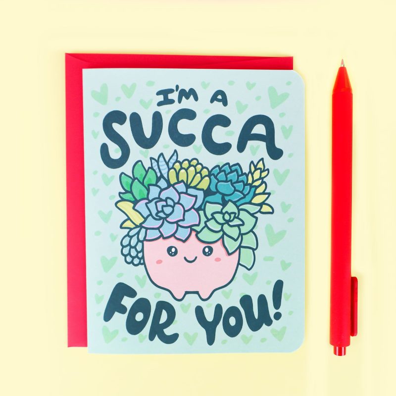 Succa For You Funny Succulent Anniversary Love You Valentines Day Valentine Card by Turtles Soup Plant Lover