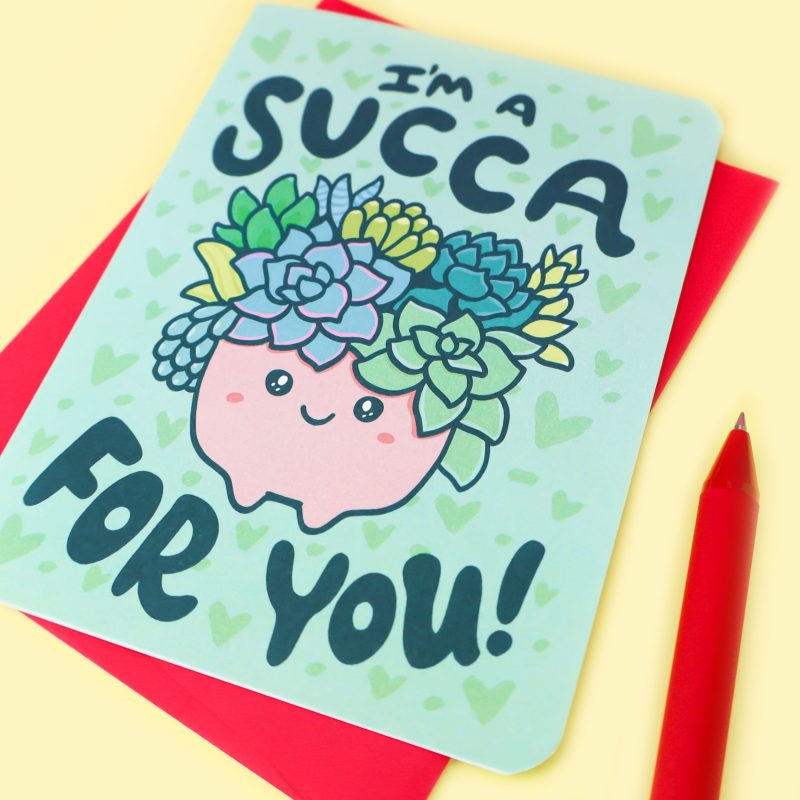 Succa For You Funny Succulent Anniversary Love You Valentines Day Valentine Card by Turtles Soup Plant Lover Cute