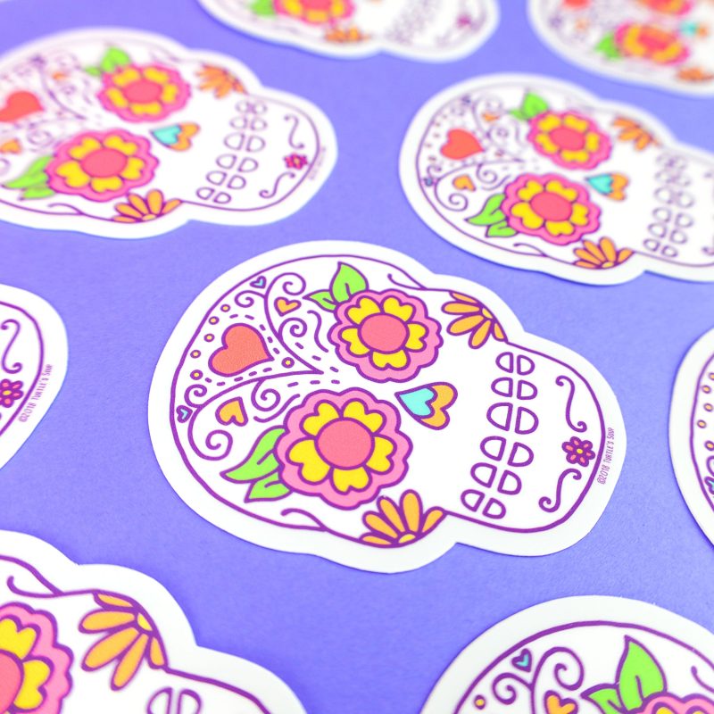 Sugar Skull Vinyl Sticker Rainbow