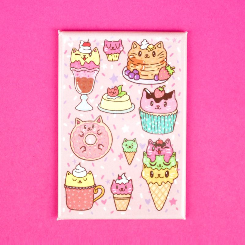 Sweet Cats Fridge Magnet Cupcake Sundae Pancake Doughnut Ice Cream Cone Latte Kitty Turtles Soup Kawaii Art