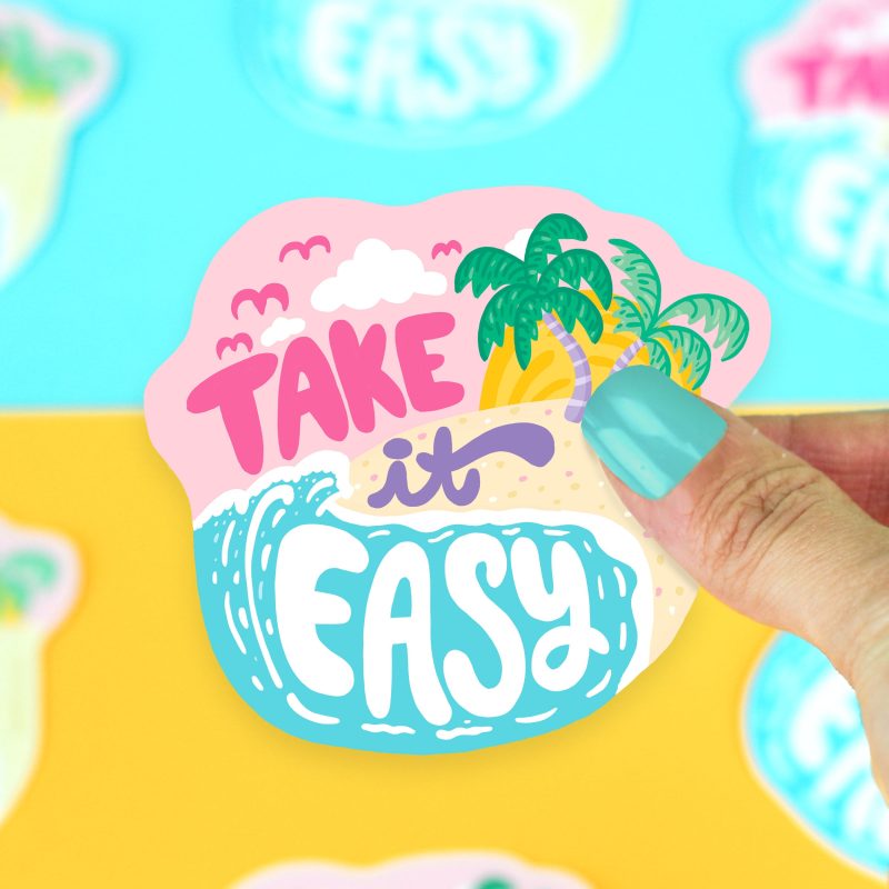 Take It Easy Beach Island Relaxing Vinyl Sticker Turtles Soup