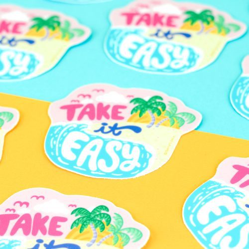 Take It Easy Beach Island Relaxing Vinyl Sticker Turtles Soup For Waterbottle Surboard