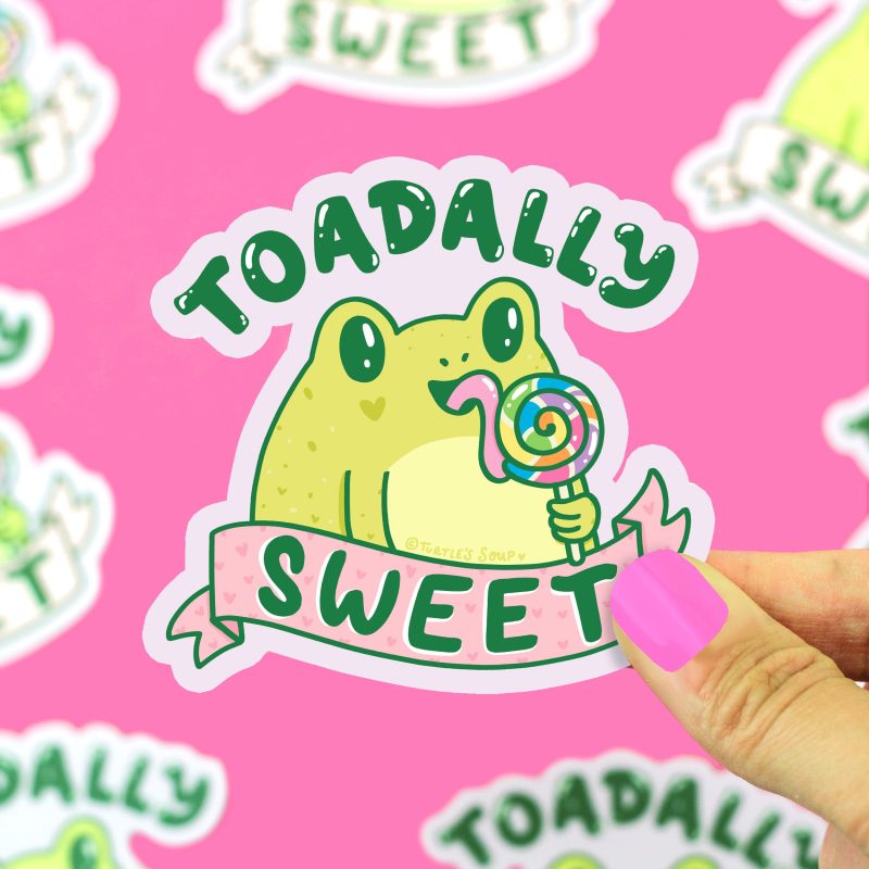 Toadally Sweet Cute Toad Vinyl Sticker Frogs Adorable Sweet Lollipop Cute Art by Turtles Soup Frog