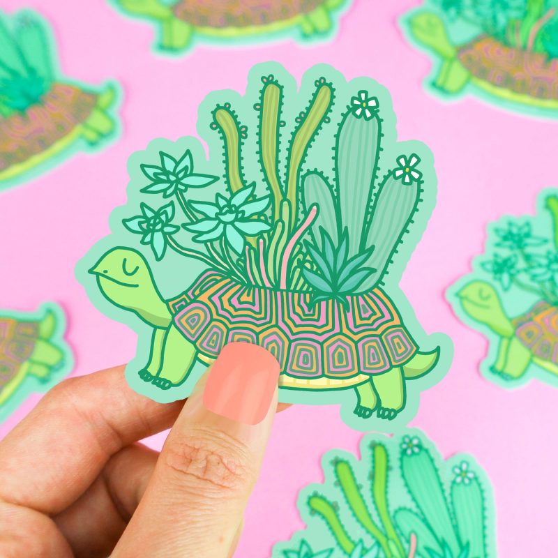 Turtle Planter succulnet cacti cactus Vinyl Sticker Botanical PlantsTortoise Cute Turtle Soup Turtles Soup Decal for Waterbottle Planter Laptop Plant Parent Cute cacti