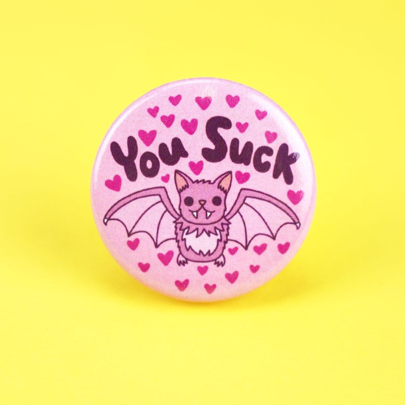 You Suck Vampire Bat Batty Pinback Button Cute Pastel Goth Badge Turtles Soup