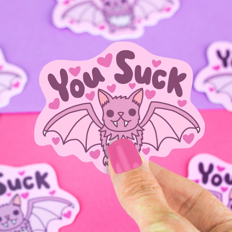 You Suck Vampire Bat Cute Pastel Goth Halloween Vinyl Sticker Turtles Soup