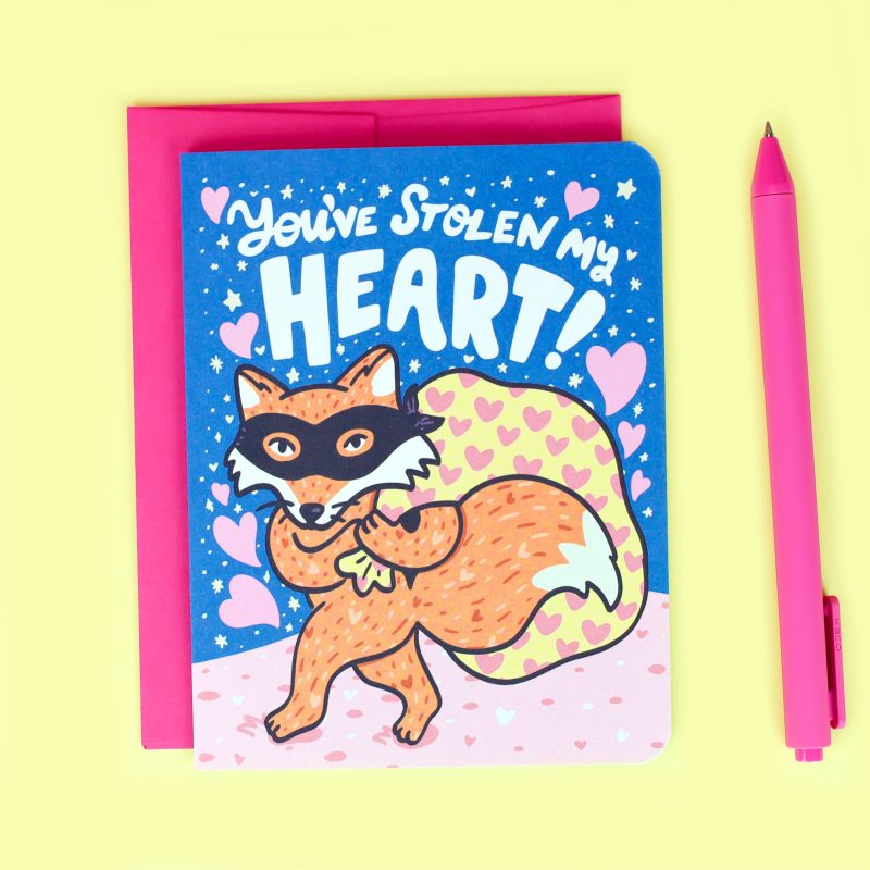 Youve Stole My Heart Bandit Fox Cute Love You Valentines Day Valentine Anniversary Funny Card Turtles Soup