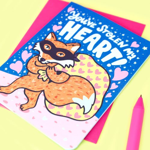 Youve Stole My Heart Bandit Fox Cute Love You Valentines Day Valentine Anniversary Funny Card Turtles Soup Cute