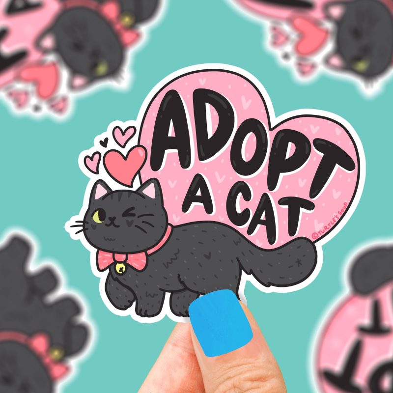 adopt a cat cute adoption shelter sticker for foster parent adoption sticker for kitty kitten cute sticker art by turtles soup pet parent