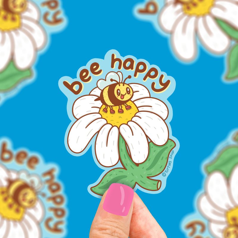 bee happy bumble bee flower floral vinyl sticker cust sticker art happy bee adorable sticker daisy flower decal for water bottle cute sticker