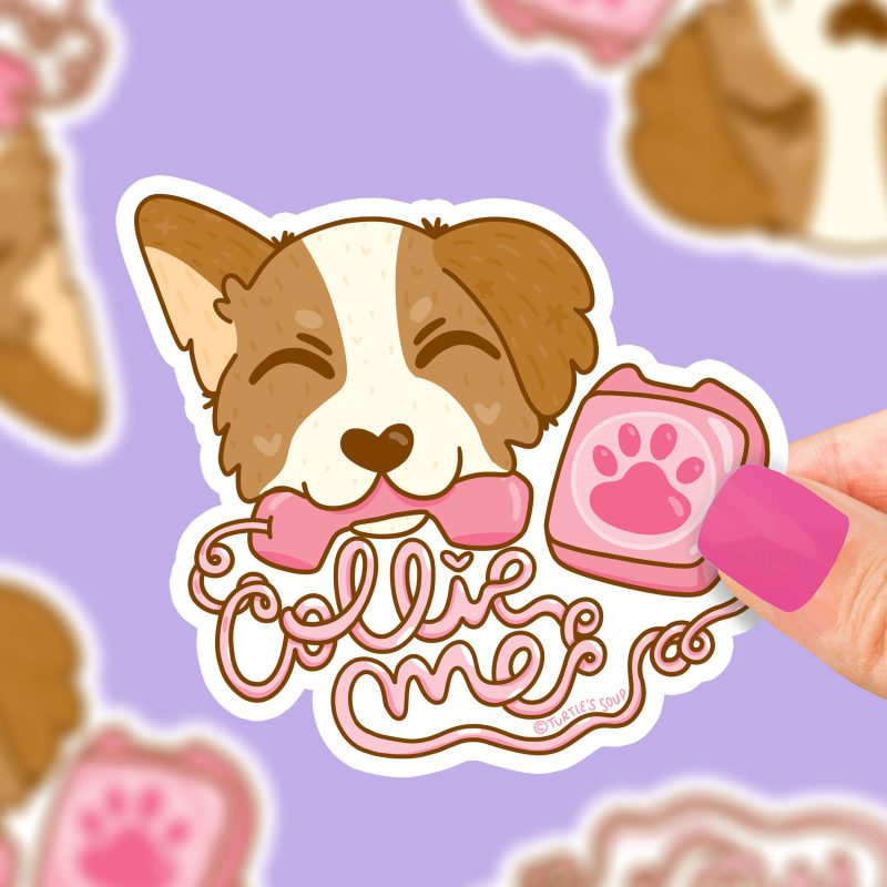 collie me cute border collie sheperd dog sticker by turtles soup call me adorable pet parent decal for waterbottle laptop car waterproof decal puppy pup sticker