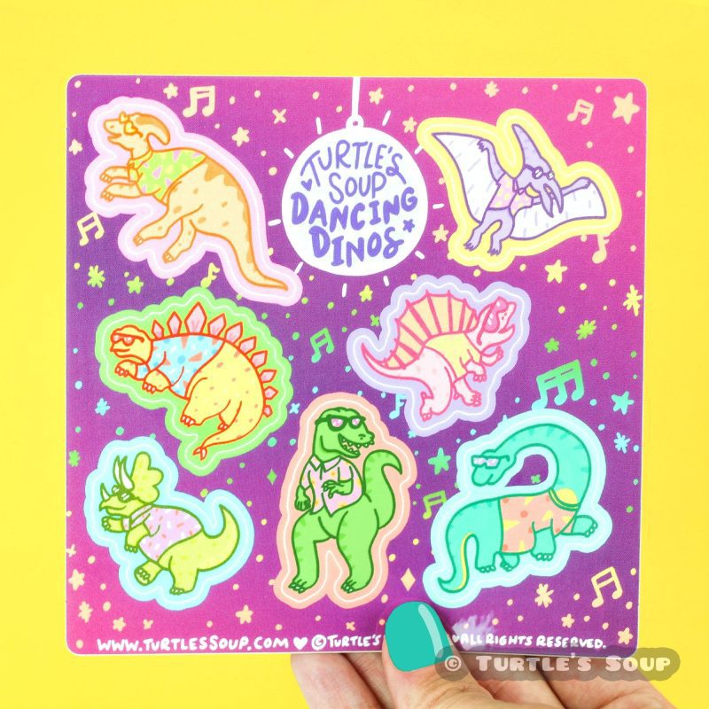 dancing dinosaurs sticker sheet by turtles soup