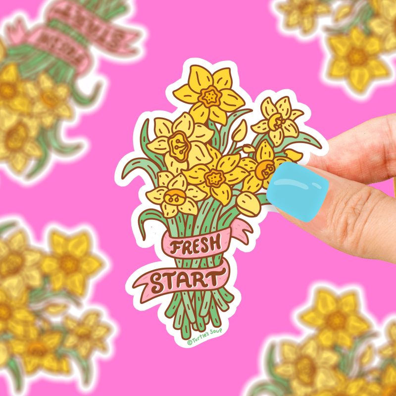 fresh start daffadoil vinyl sticker flower bouquet floral flower shop sticker art by turtles soup water proof decal stickers cute sticker art