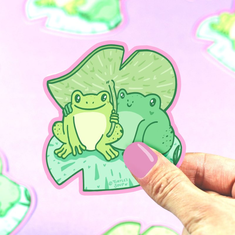 frog lilypad love bestie vinyl sticker cute art turtle s soup