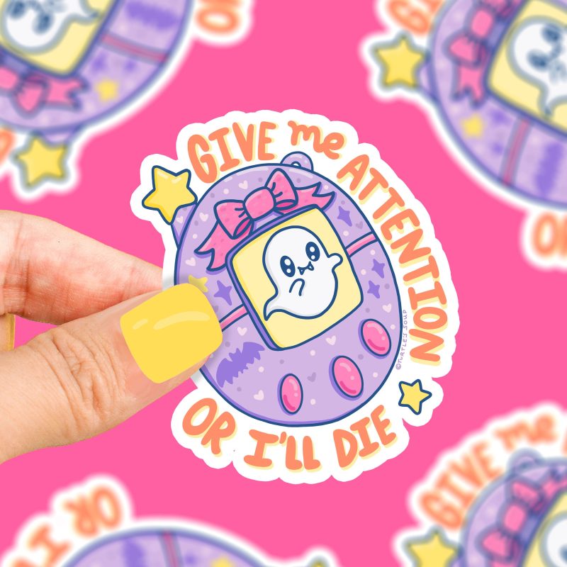 give me attention or ill die funny small mini gaming egg system small handheld egg game sticker decal by turtles soup