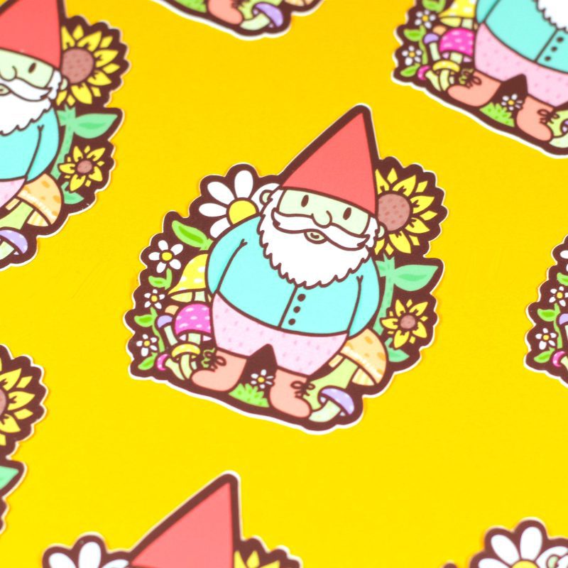 gnome vinyl sticker laptop decal cute art mushroom