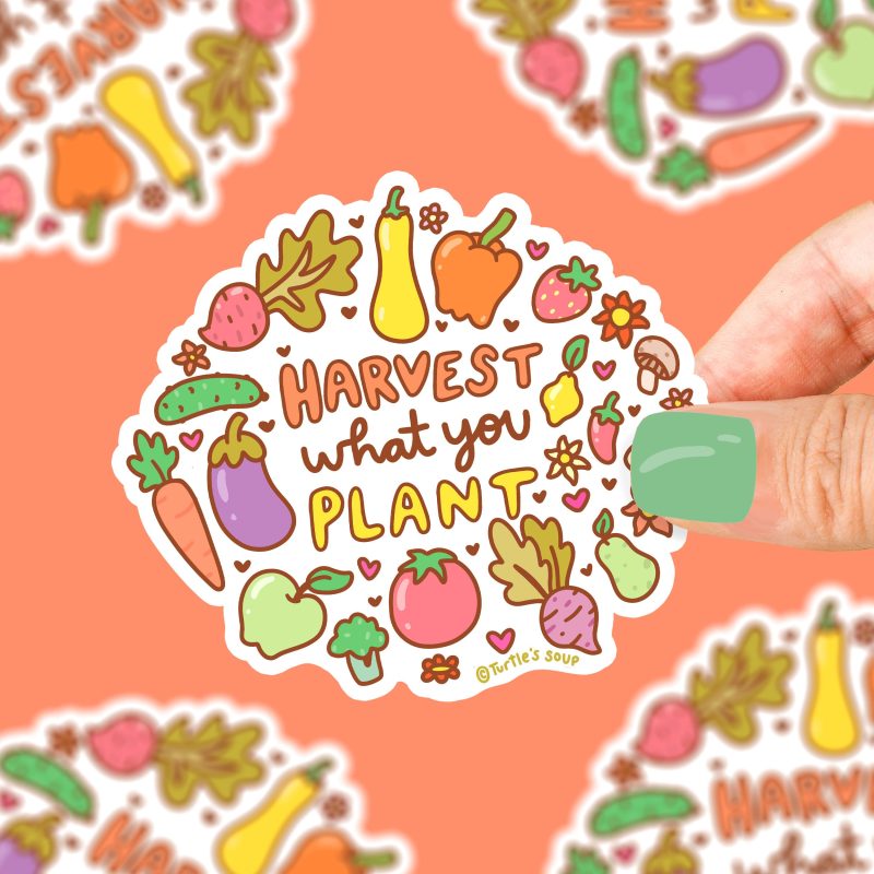 harvest what you plant garden vinyl sticker vegetables cute sticker art for water bottle laptop phone turtles soup sticker cute decal for gardener garden sticker harvest veggies vegan