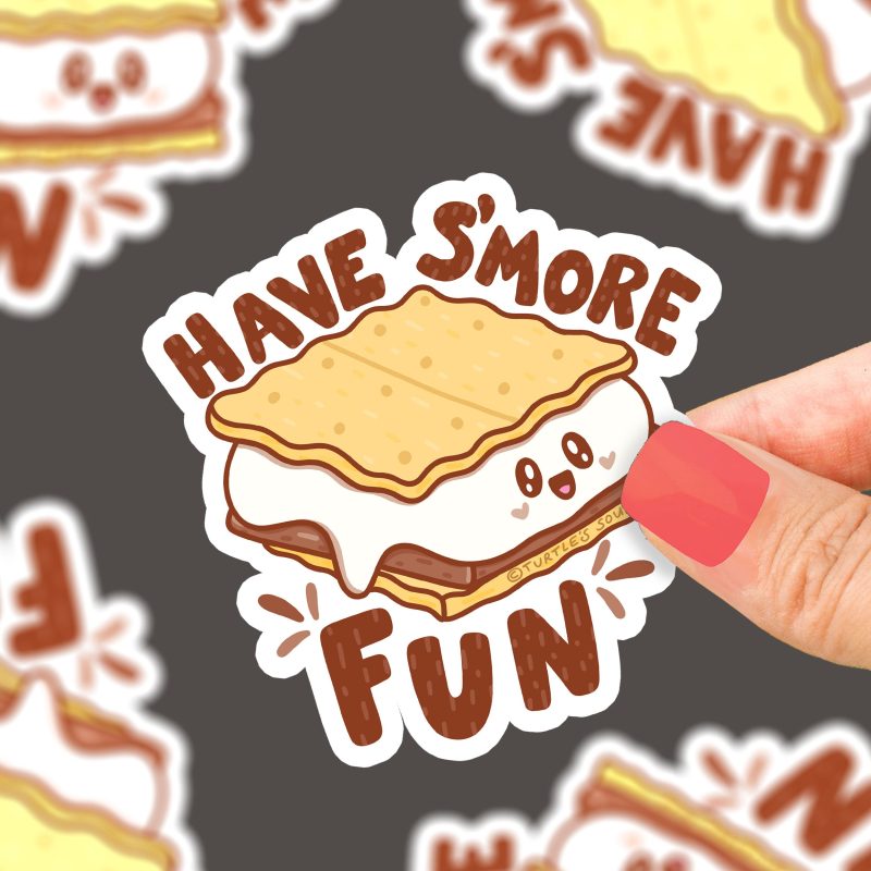 have some more smore fun campfire pun cute marshmellow grahmcracker chocolate funny pun sticker by turtles soup sticker art for waterbottle cooler camp