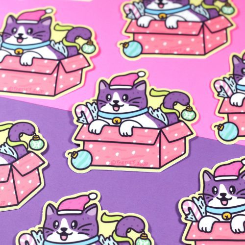 holiday cat xmas gift laptop decals cute art