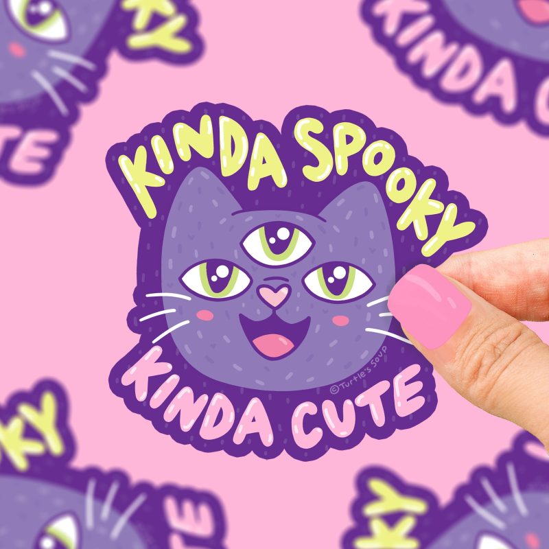 kinda spooky sorta cute cat kitty three eyed funny sticker