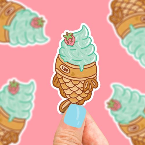 korean fish ice cream cone cute ice cream sticker frozen treat japan snack cone decal for laptop phone by turtles soup 97149391 f89d 4c8d a135 15f0f49e6cd5