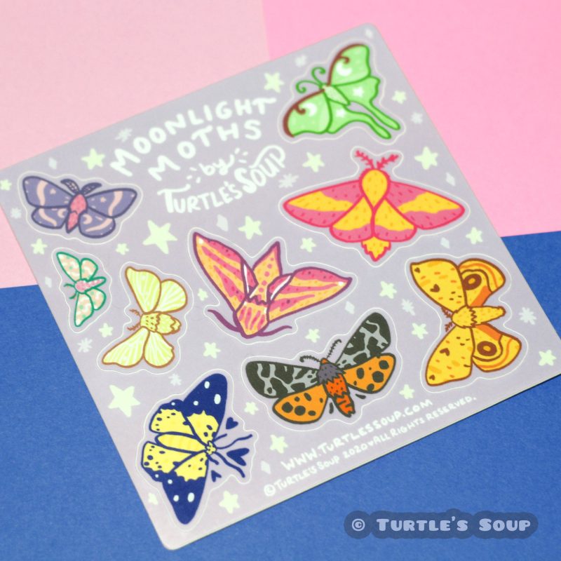 moonlight moths sticker sheet set turtle s soup