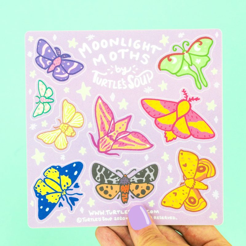 moonlight moths vinyl sticker sheet cute waterproof insect art