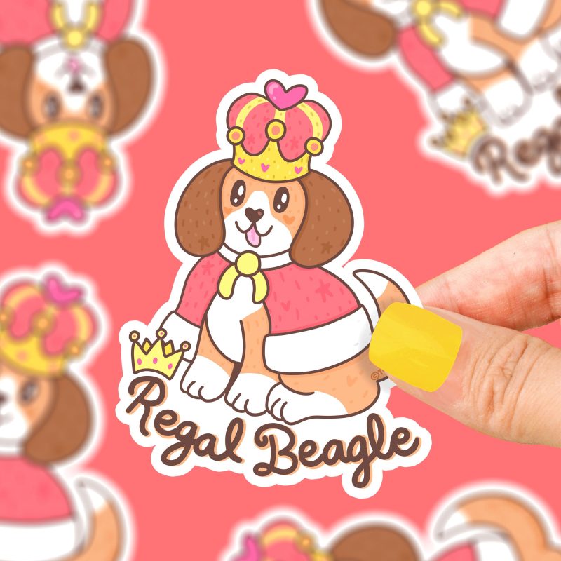 regal beagle puppy pun funny dog sticker beagle sticker by turtlessoup sticker art for waterbottle laptop phone