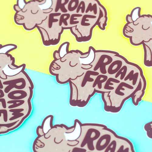 roam free buffalo water bottle decals art illustration