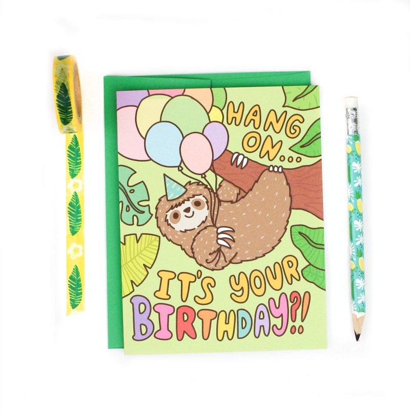 sloth birthday card friendship party cute animal art kids childrens gift